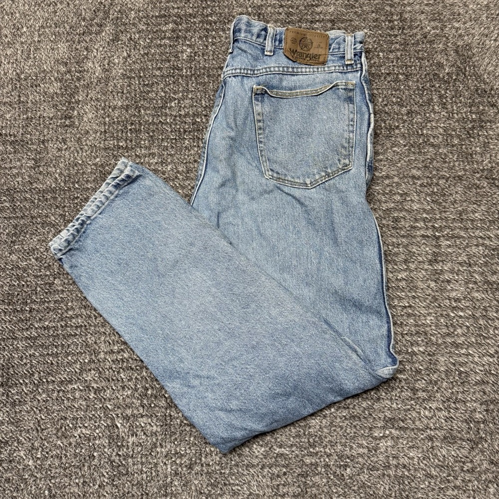 Wrangler Authentics Mens Denim Blue Jeans High Rise Boot Cut Size 38x34‎ USA